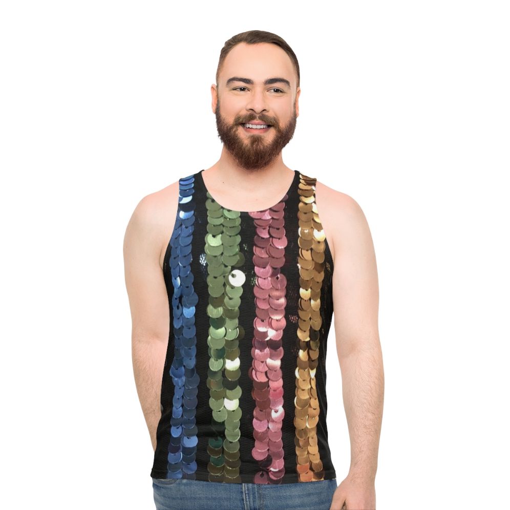 Shimmering sequin unisex tank top in vertical stripes