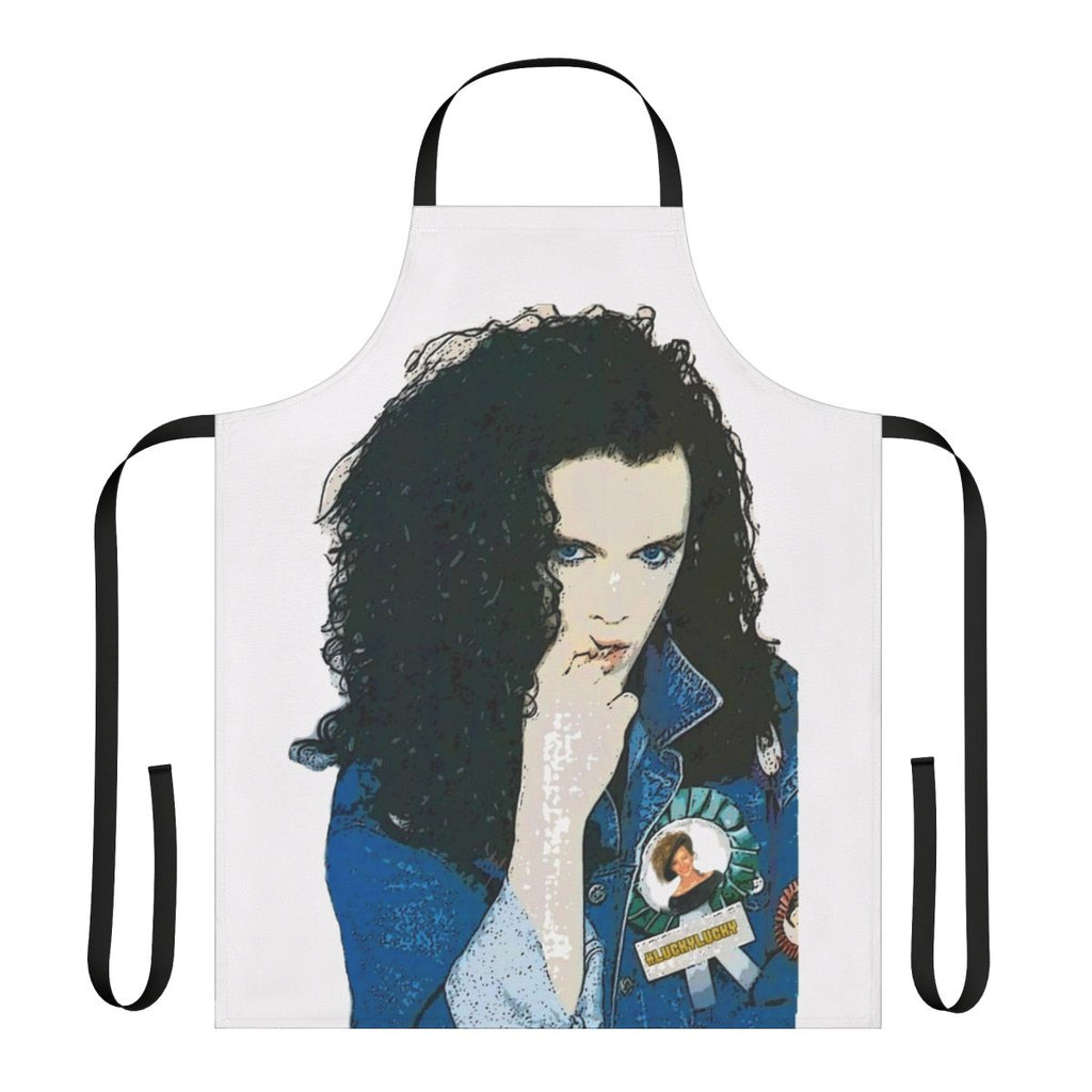 Shiny star-patterned apron featuring the iconic look of 80s singer Pete Burns