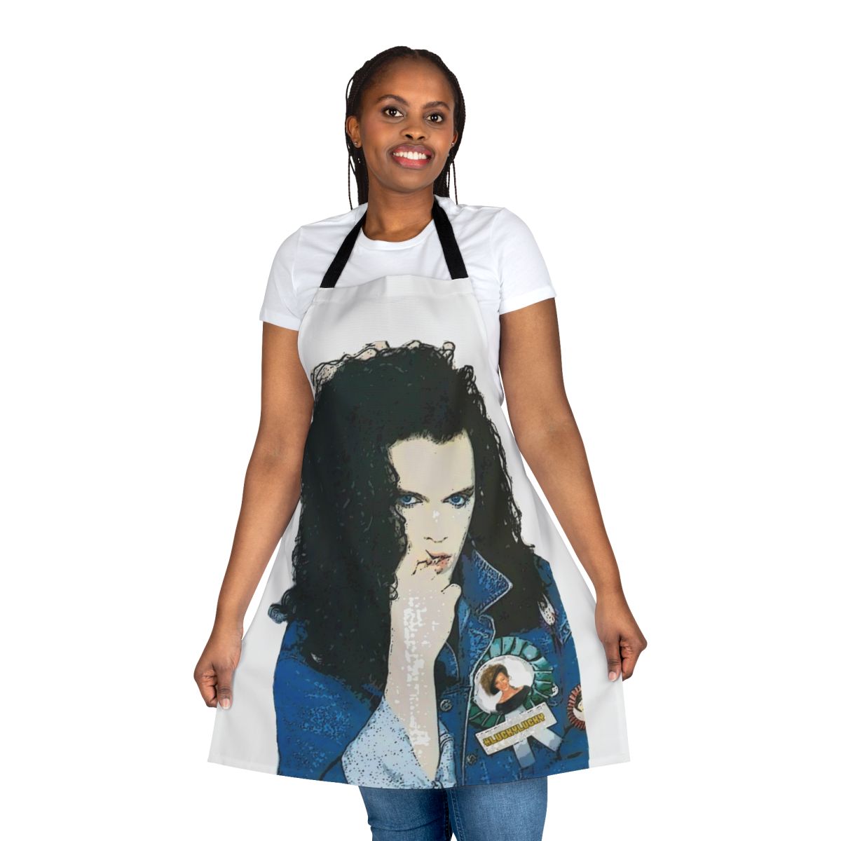 Shiny star-patterned apron featuring the iconic look of 80s singer Pete Burns