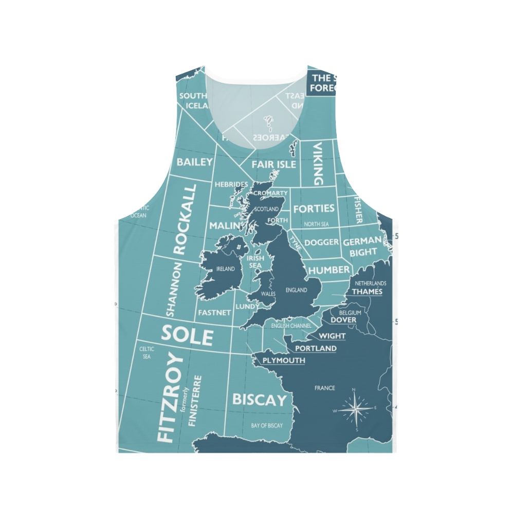 Unisex tank top with shipping forecast regions design