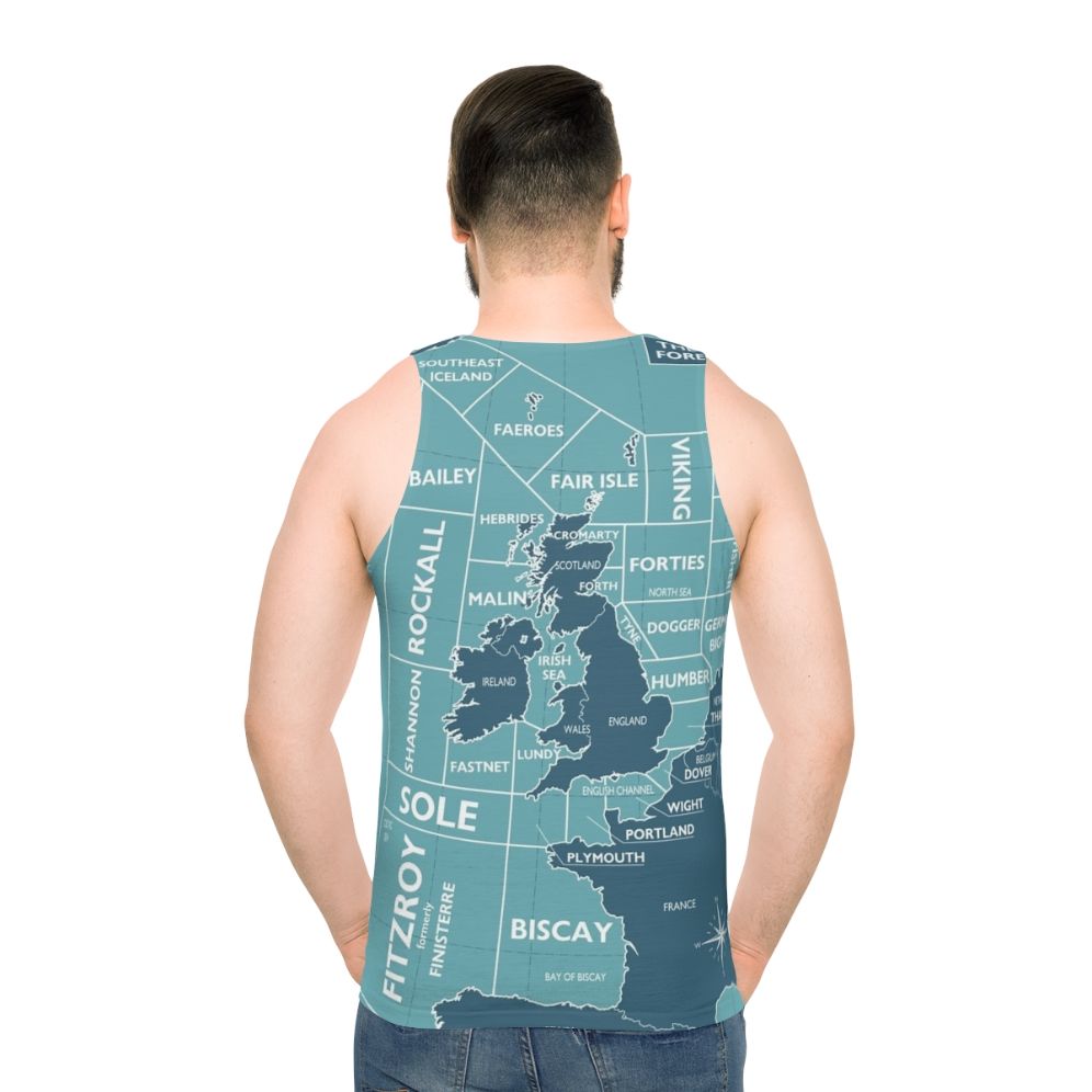 Unisex tank top with shipping forecast regions design