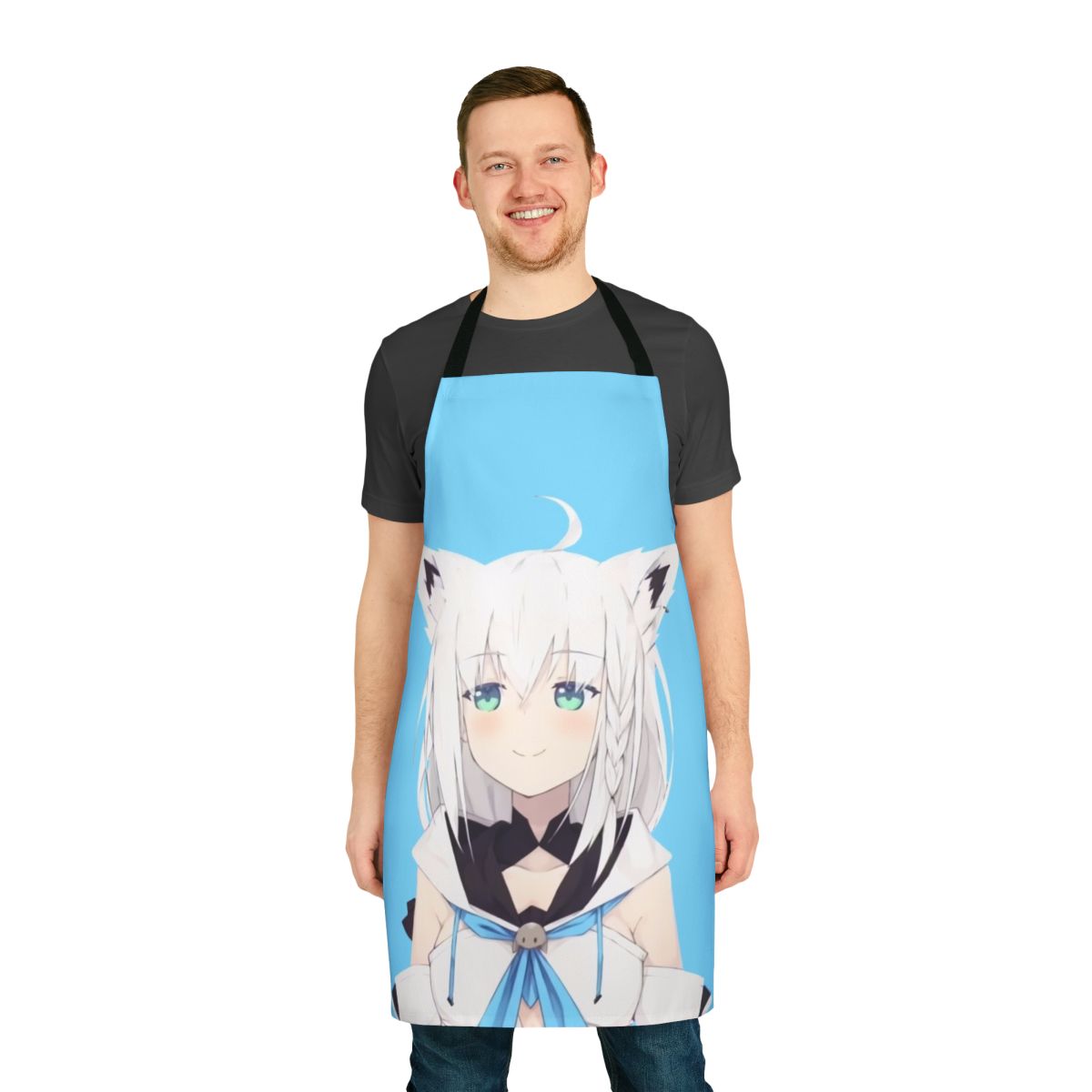 Shirakami Fubuki inspired apron with a smug anime fox design, perfect for Hololive fans and virtual youtuber enthusiasts.