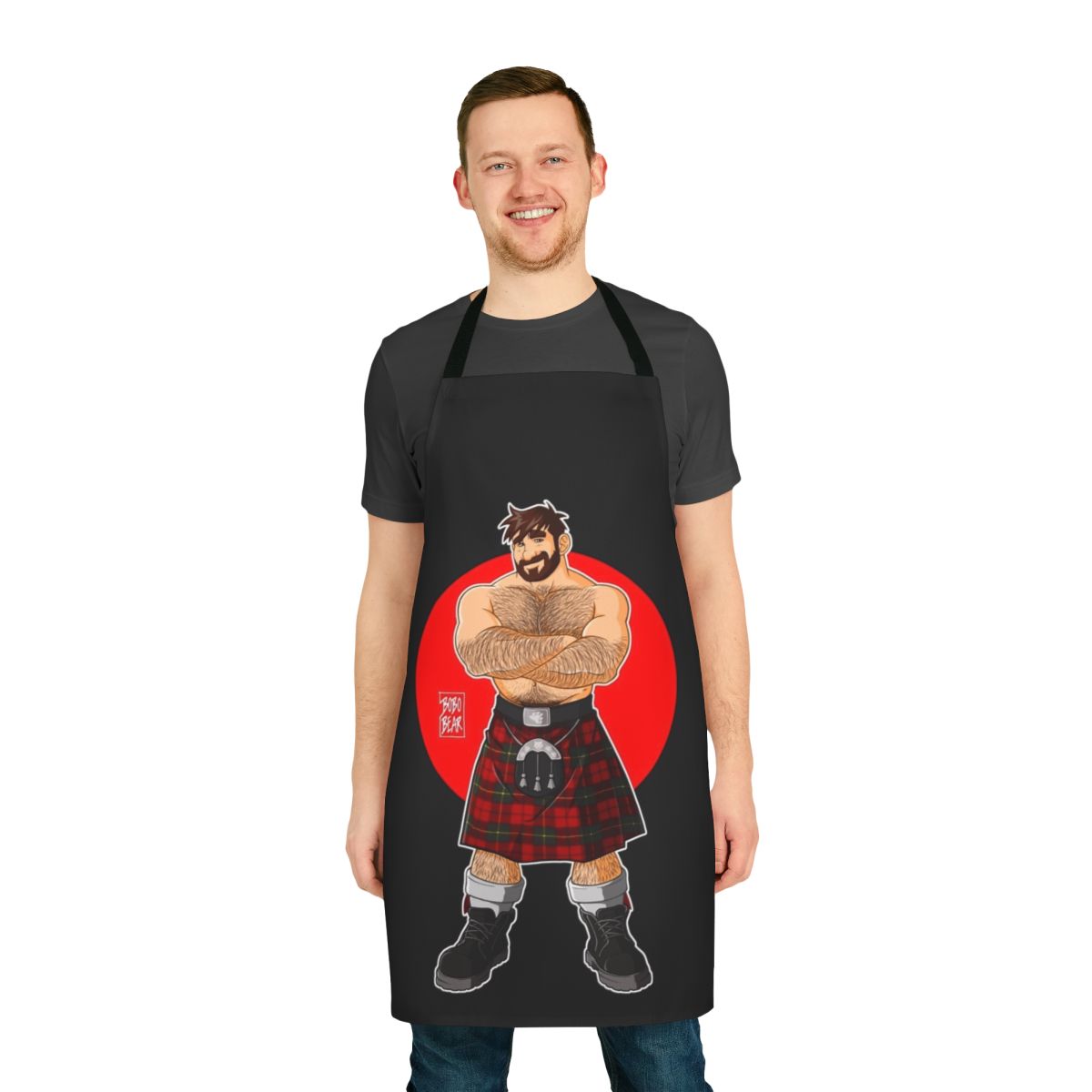 Shirtless apron featuring a gay bear design for pride events