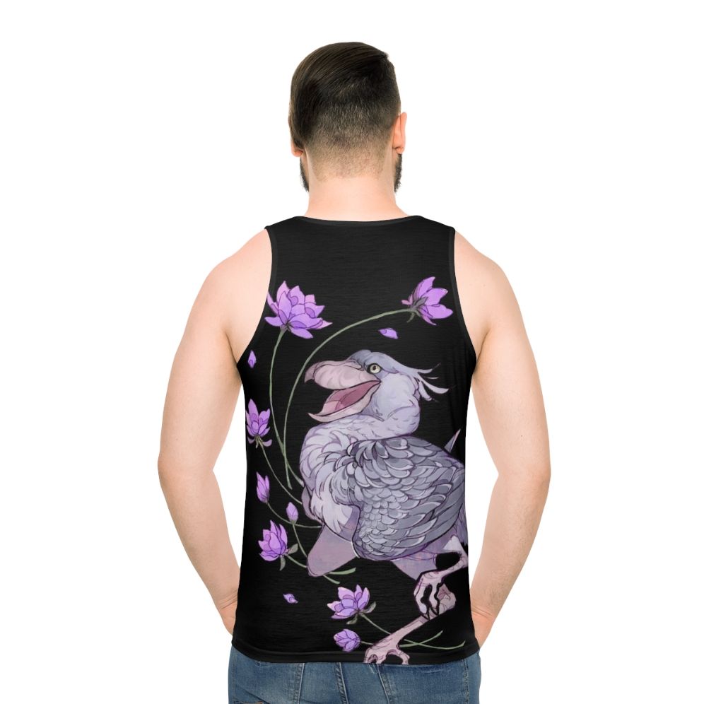Shoebill stork in a floral pattern unisex tank top