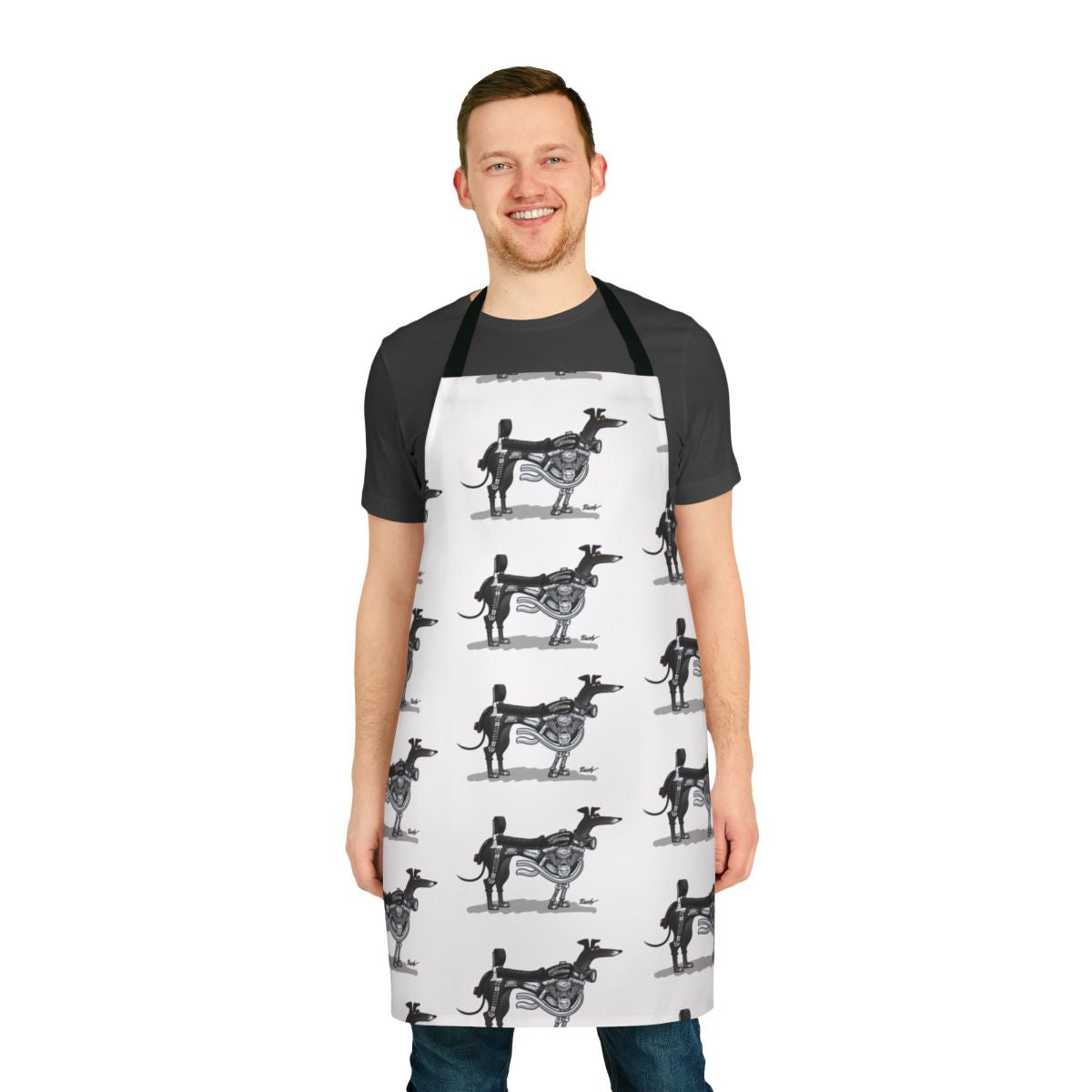 Sighthound dog cartoon design printed on an apron