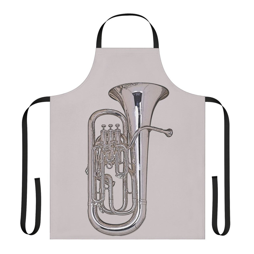 Silver euphonium-themed apron with musical notes
