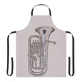 Silver euphonium-themed apron with musical notes