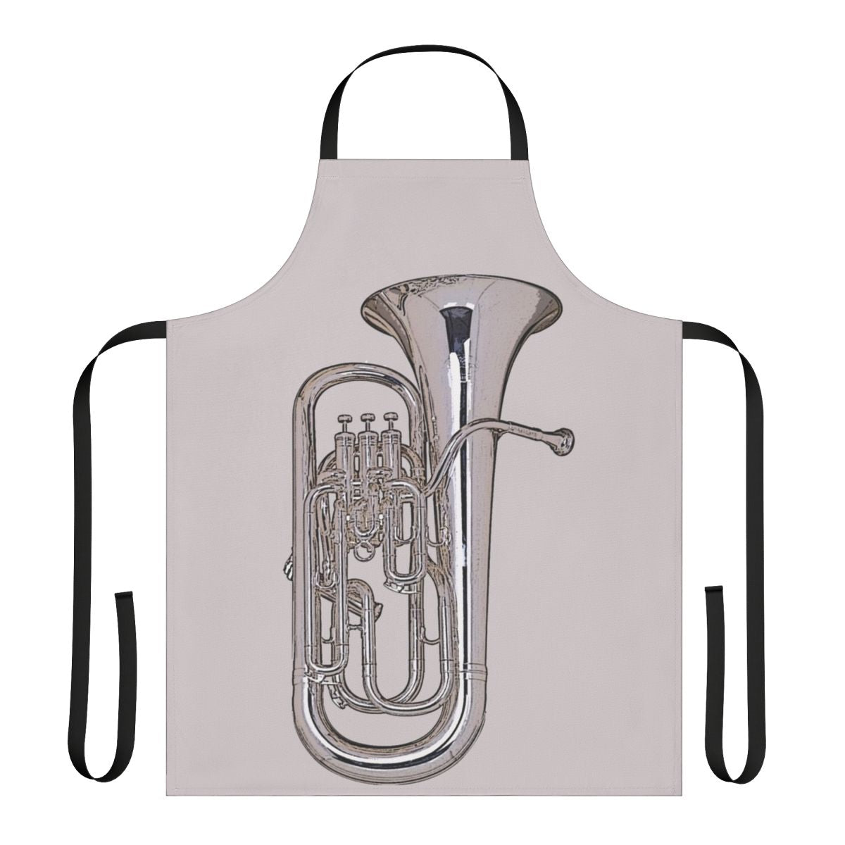 Silver euphonium-themed apron with musical notes