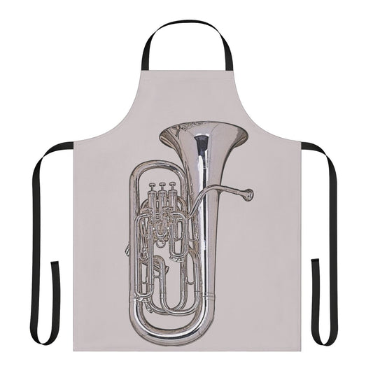 Silver euphonium-themed apron with musical notes