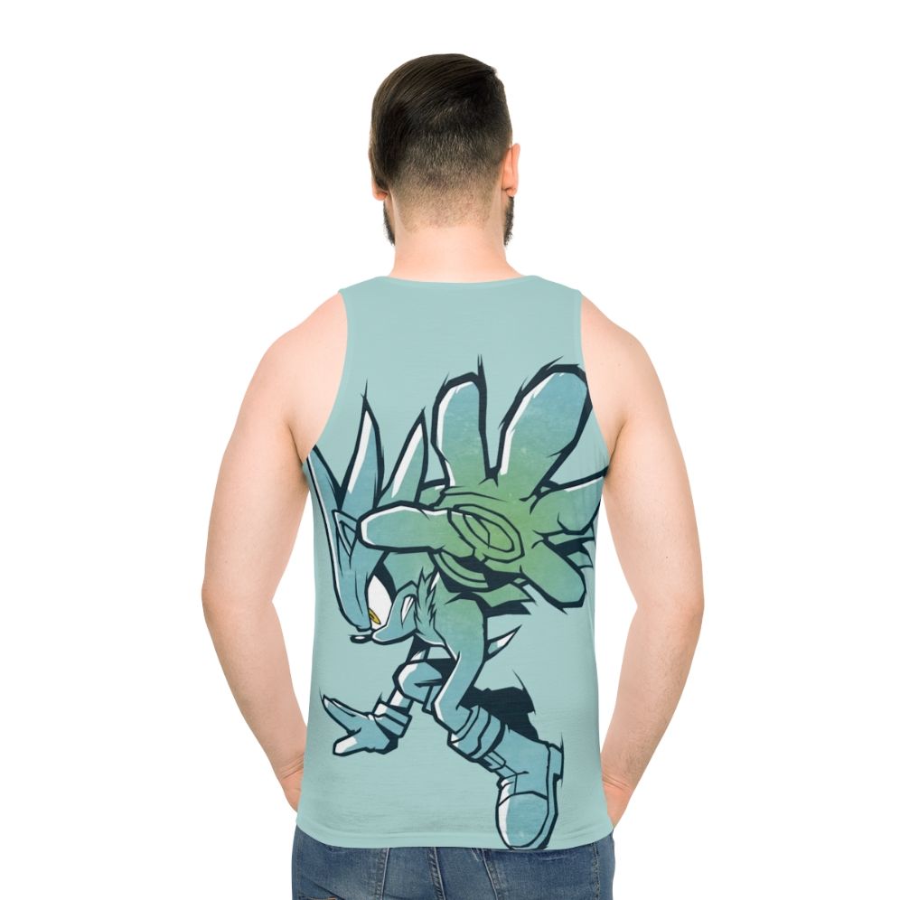 Silver unisex tank top with Sonic the Hedgehog themed design