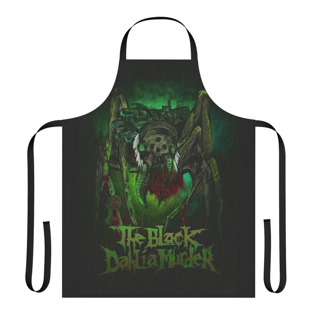 Black metal inspired apron with post-apocalyptic and horror-themed design