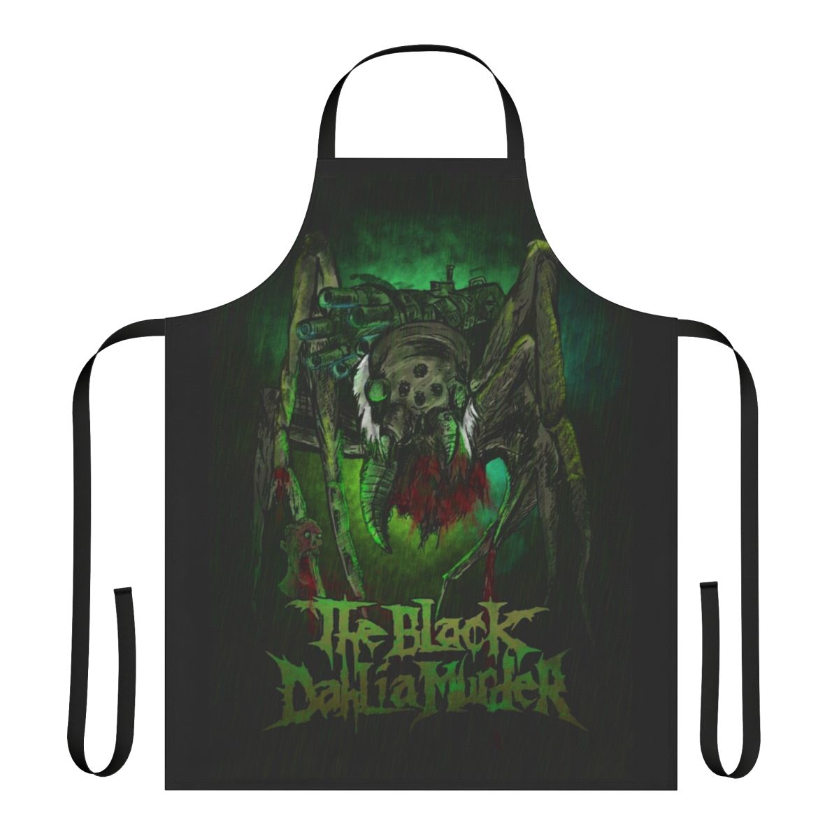 Black metal inspired apron with post-apocalyptic and horror-themed design