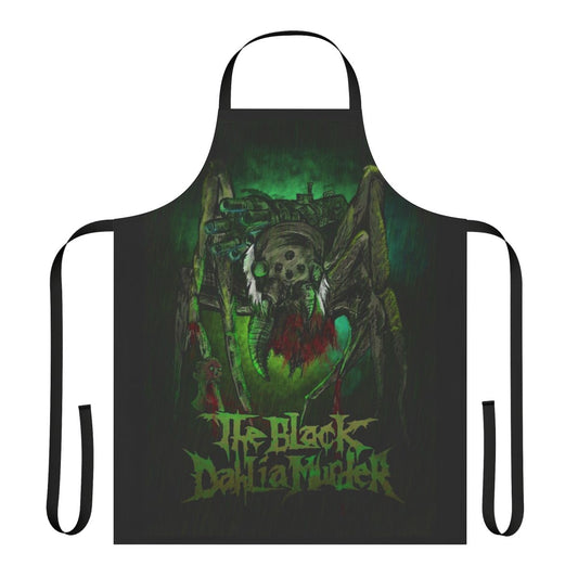 Black metal inspired apron with post-apocalyptic and horror-themed design