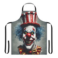 Sinister clown face printed on a durable apron