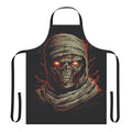 A dark, sinister-looking apron with a mummy design, featuring cracked pale skin, glowing red eyes, and sharp decayed teeth.