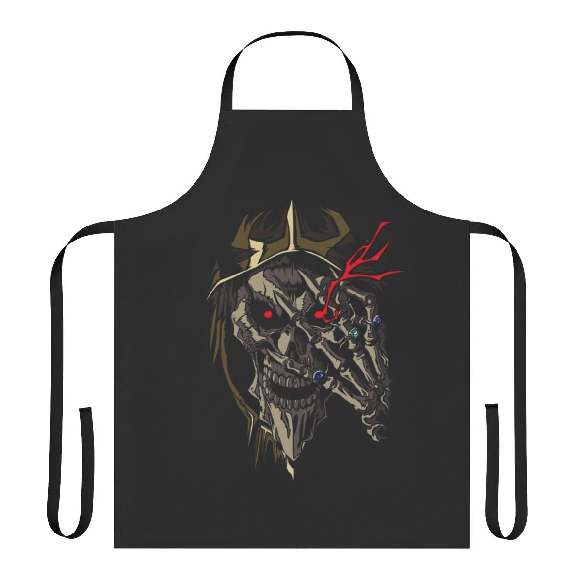 Dark and ominous overlord-themed apron featuring skull and bone motifs