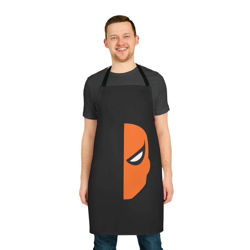 Sinister superhero villain-inspired apron with Deathstroke/Slade Wilson design