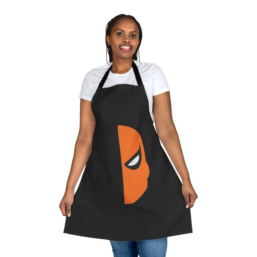 Sinister superhero villain-inspired apron with Deathstroke/Slade Wilson design