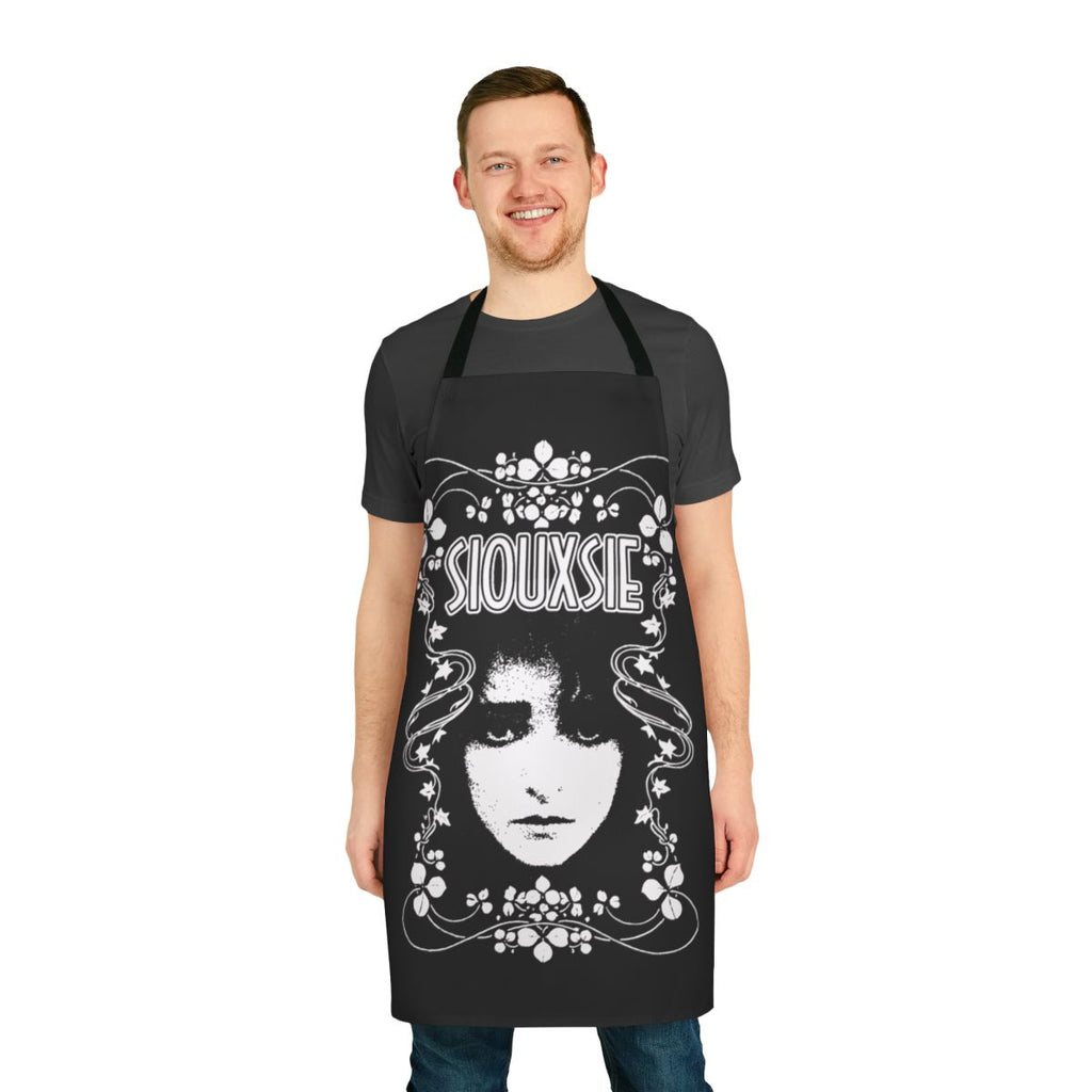 Siouxsie and the Banshees inspired apron featuring a black and white design