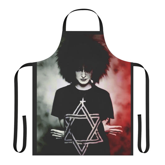 Siouxsie Sioux inspired black and red apron with gothic and punk rock designs