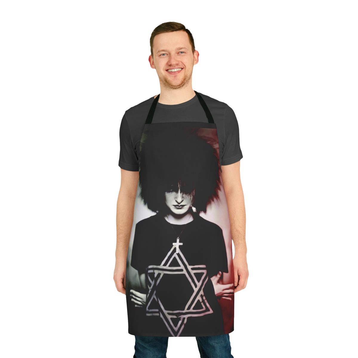 Siouxsie Sioux inspired black and red apron with gothic and punk rock designs