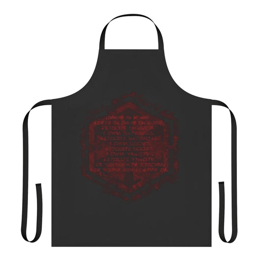 A black apron featuring the Sith Code from the Star Wars universe
