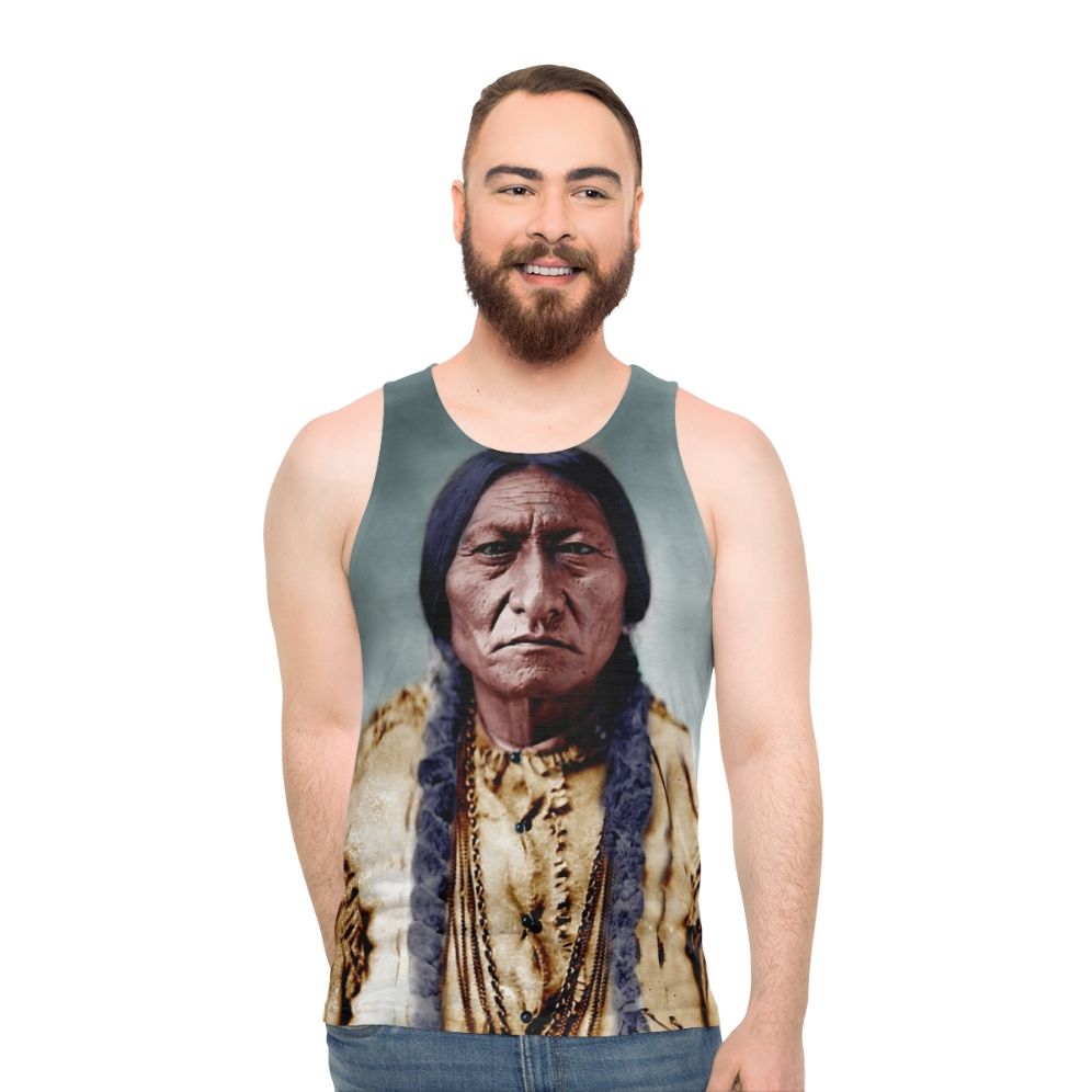 Sitting Bull Unisex Tank Top with Native American Tribal Designs