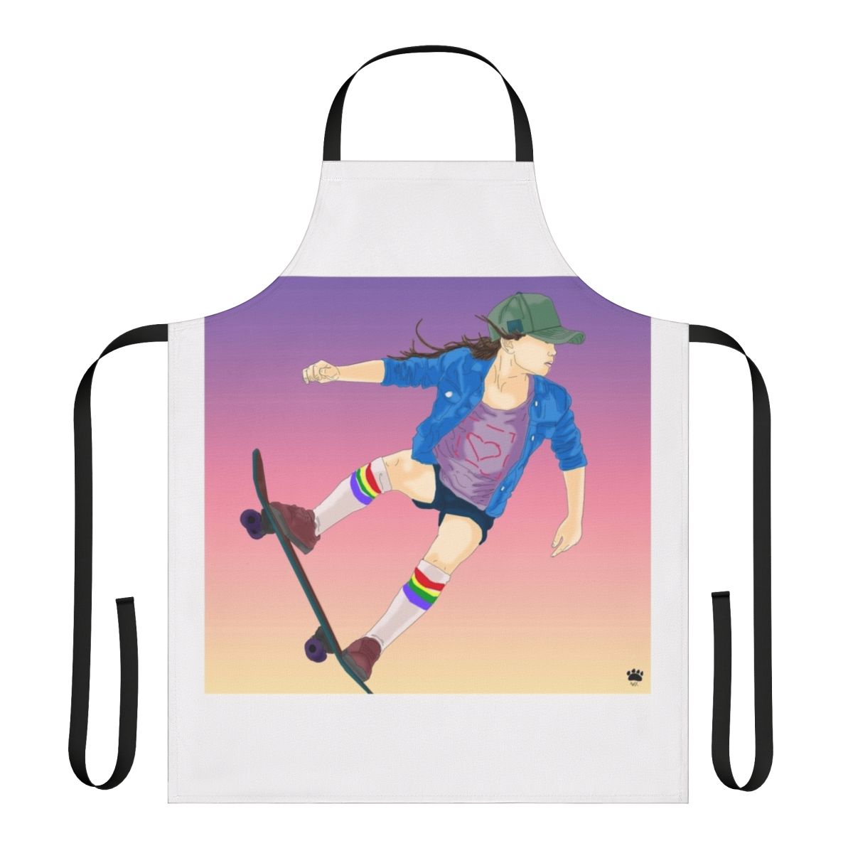 Sky Brown inspired apron with skateboarding graphics