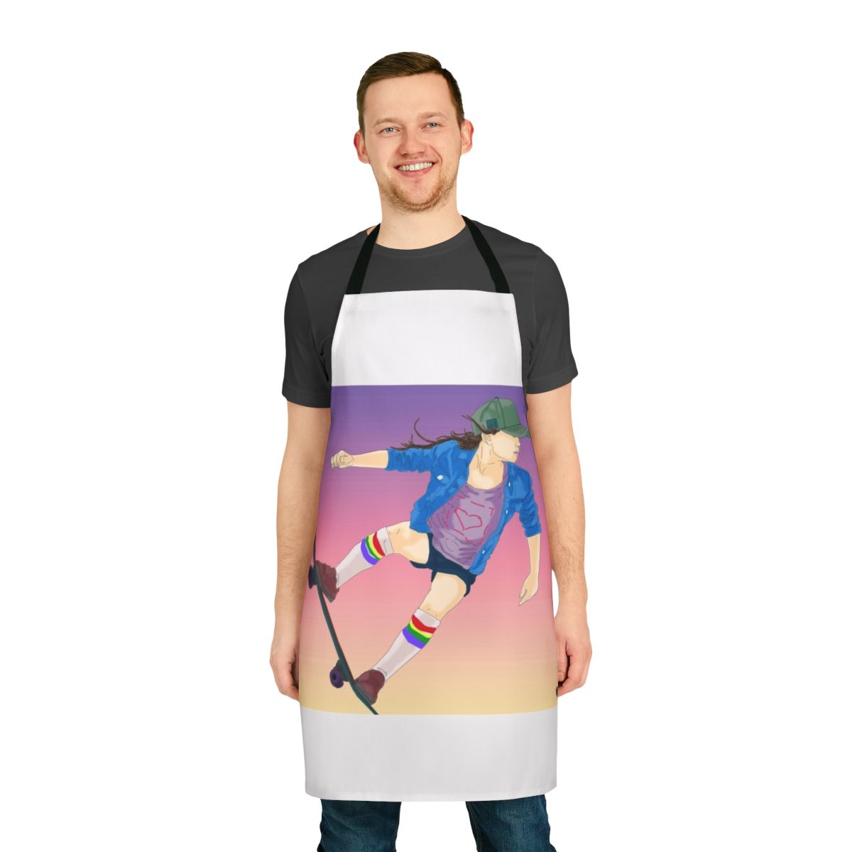 Sky Brown inspired apron with skateboarding graphics