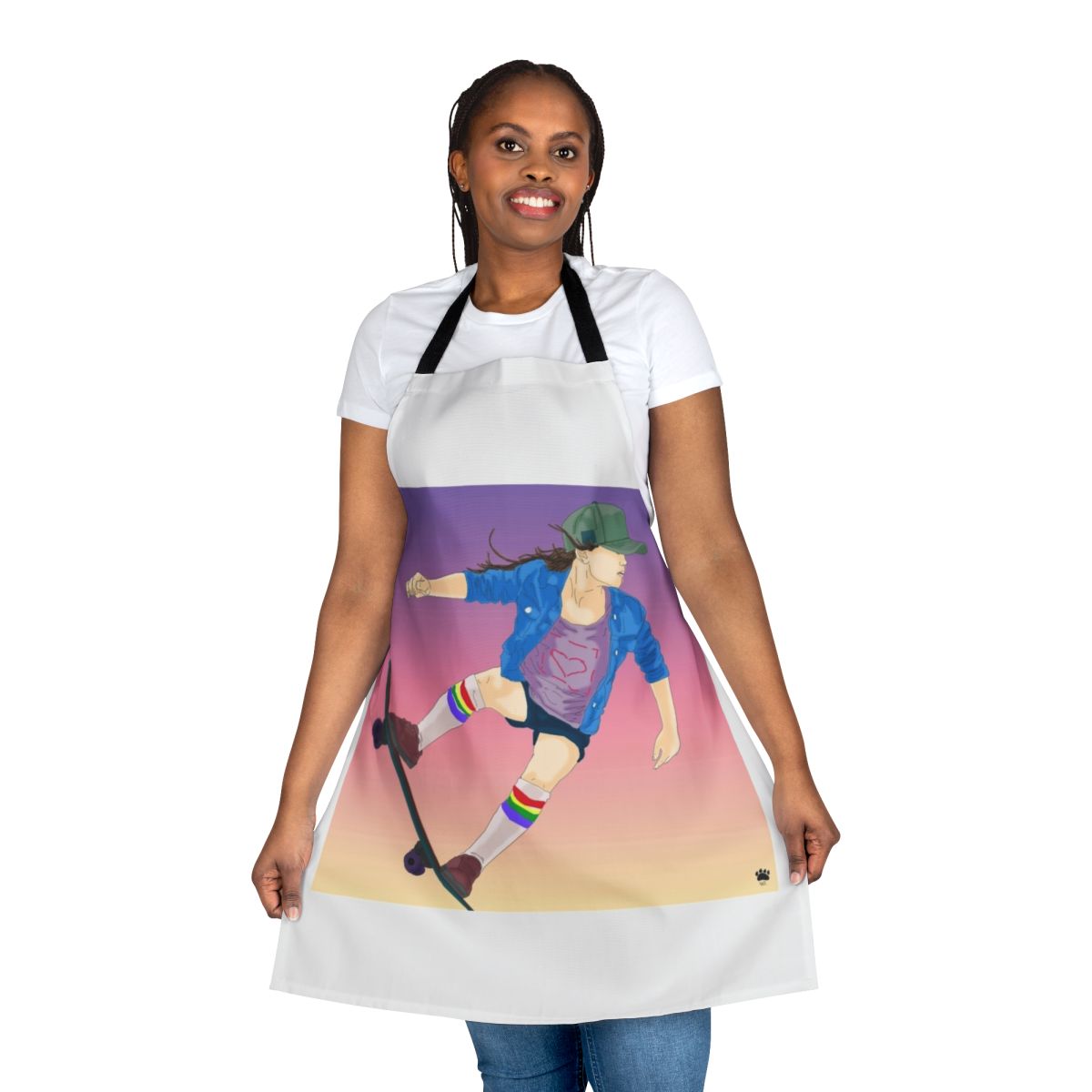 Sky Brown inspired apron with skateboarding graphics