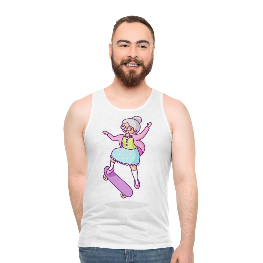 Skateboarding senior wearing unisex tank top
