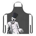 Skeleton chef wearing a grey background apron