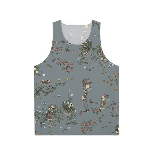 Skeletons with floral garlands unisex tank top