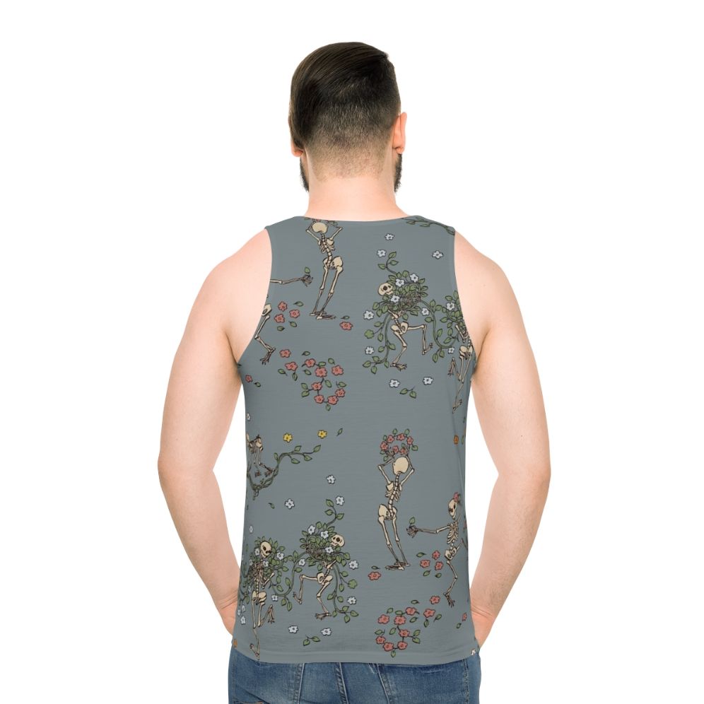 Skeletons with floral garlands unisex tank top