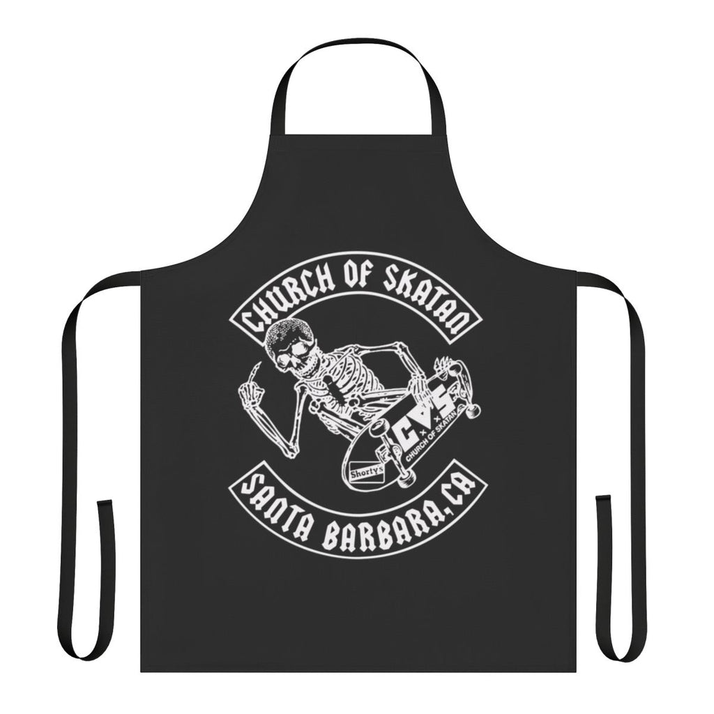 Skeleton-themed apron for skaters, featuring a classic design inspired by the skateboarding culture of Santa Barbara, California.