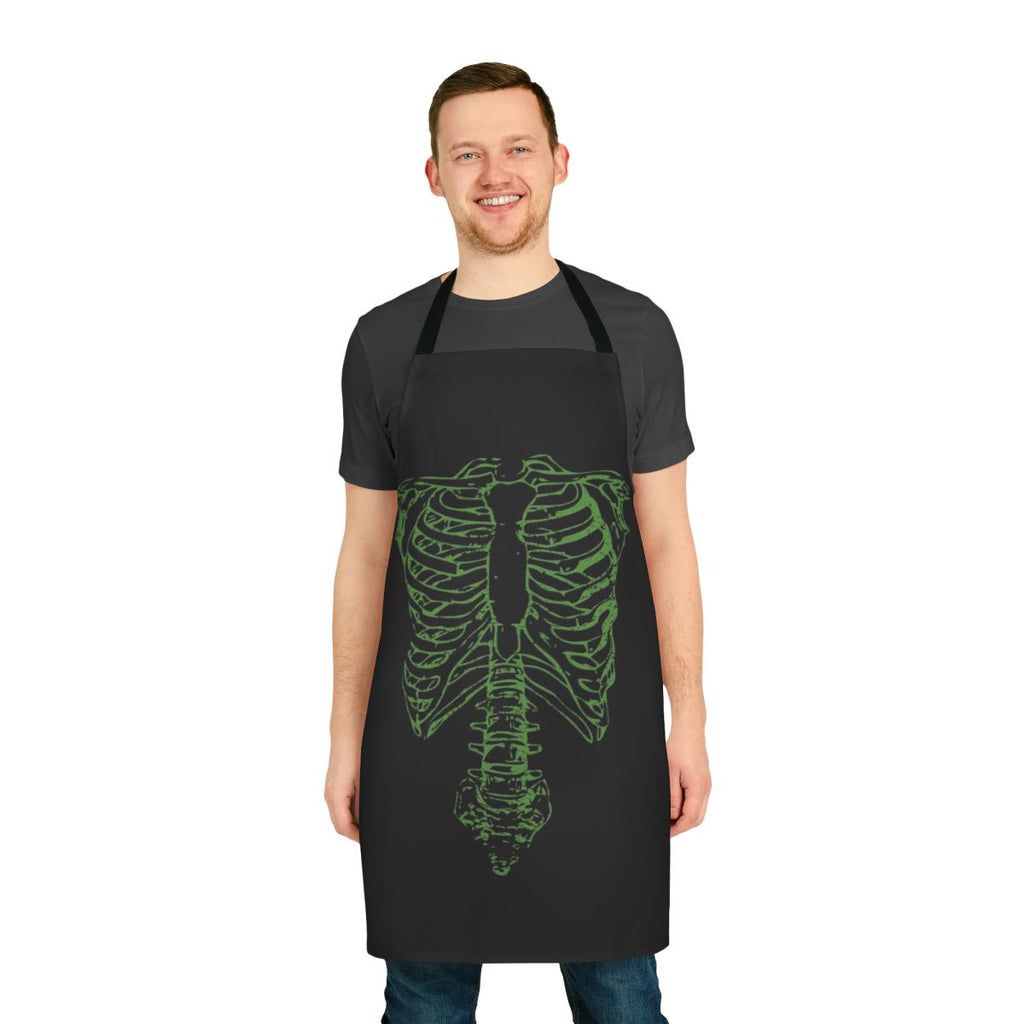 Skeleton-patterned distressed apron inspired by the cult film "This Is Spinal Tap"