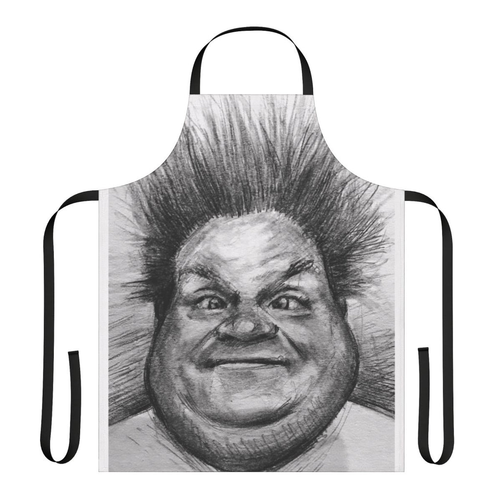 Sketch portrait apron featuring a design inspired by the iconic comedian Chris Farley