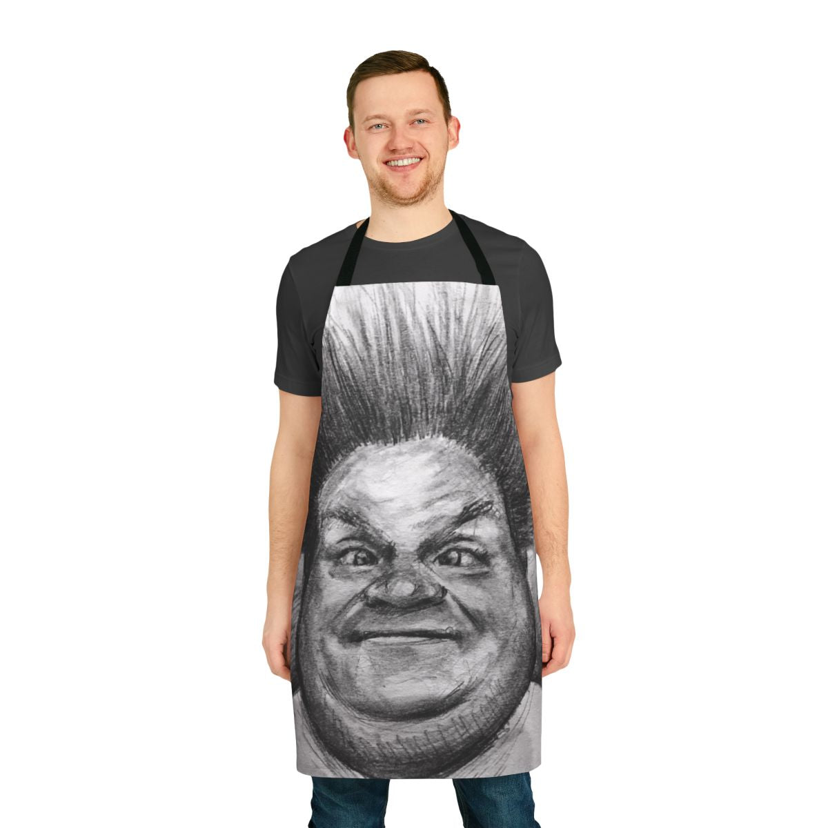 Sketch portrait apron featuring a design inspired by the iconic comedian Chris Farley