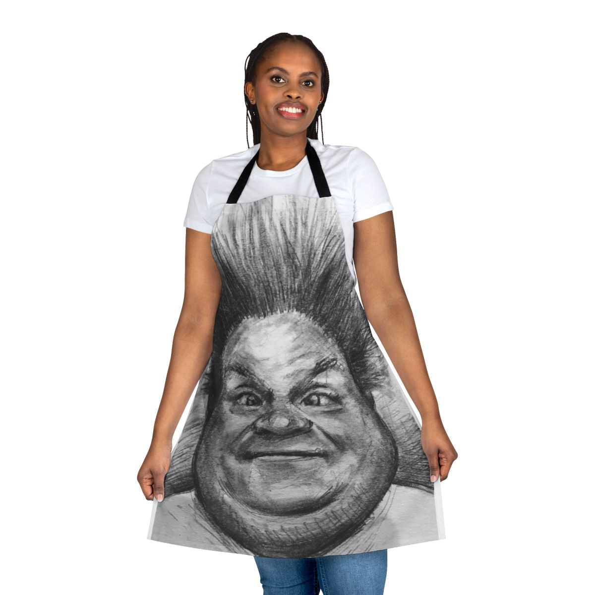 Sketch portrait apron featuring a design inspired by the iconic comedian Chris Farley