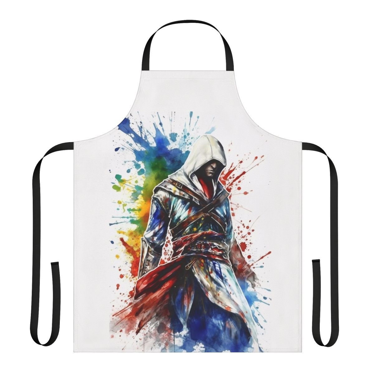 Sketch style apron featuring Assassin's Creed inspired splatter design
