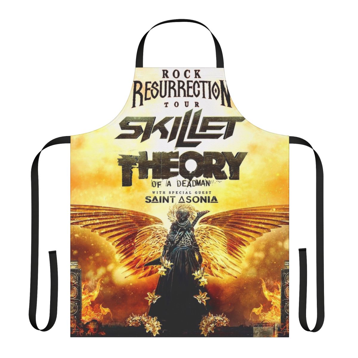 Skillet-inspired concert apron with the band's name and Tour 2023 design