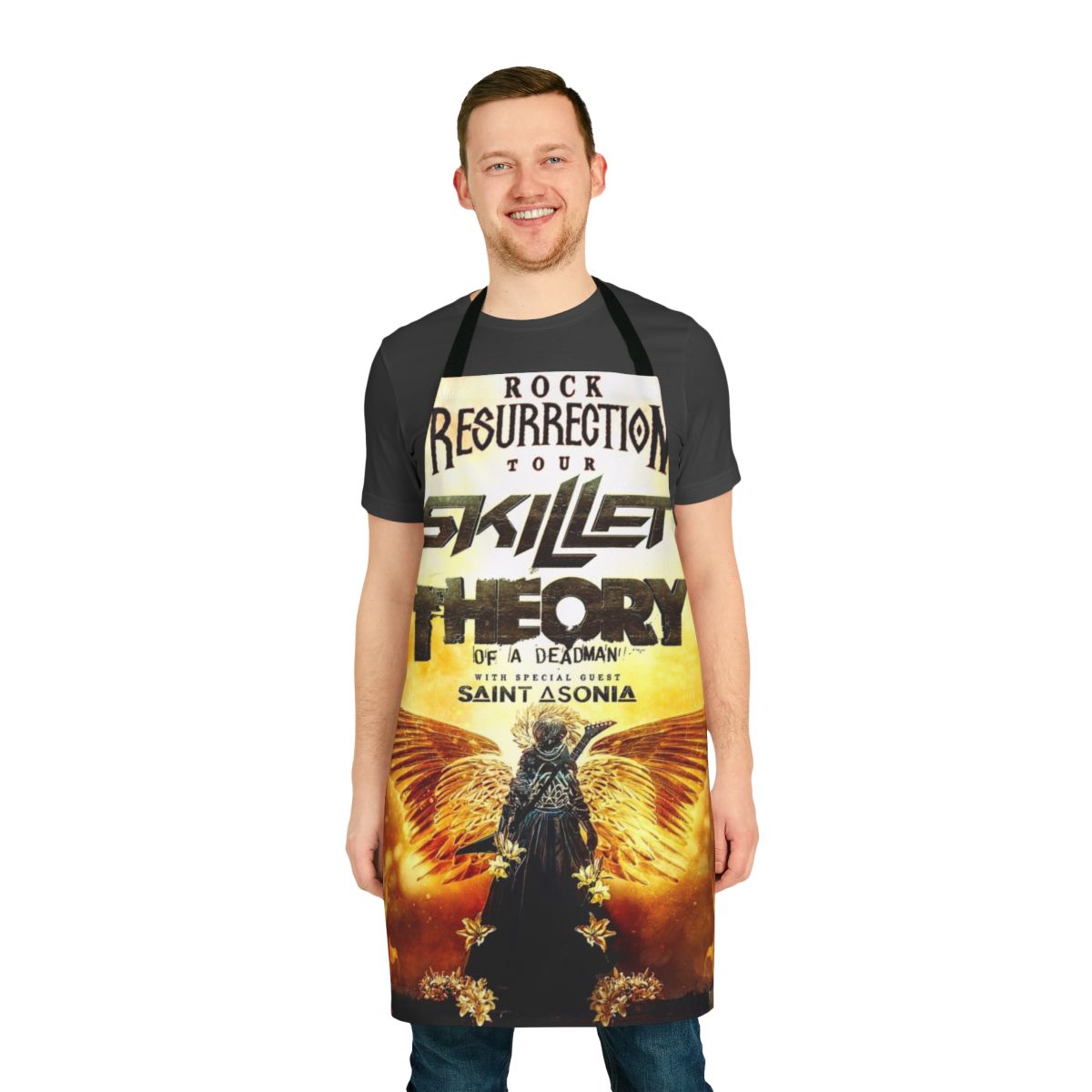 Skillet-inspired concert apron with the band's name and Tour 2023 design