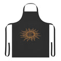 A black apron with a skull and crossbones design, perfect for heavy metal music enthusiasts.