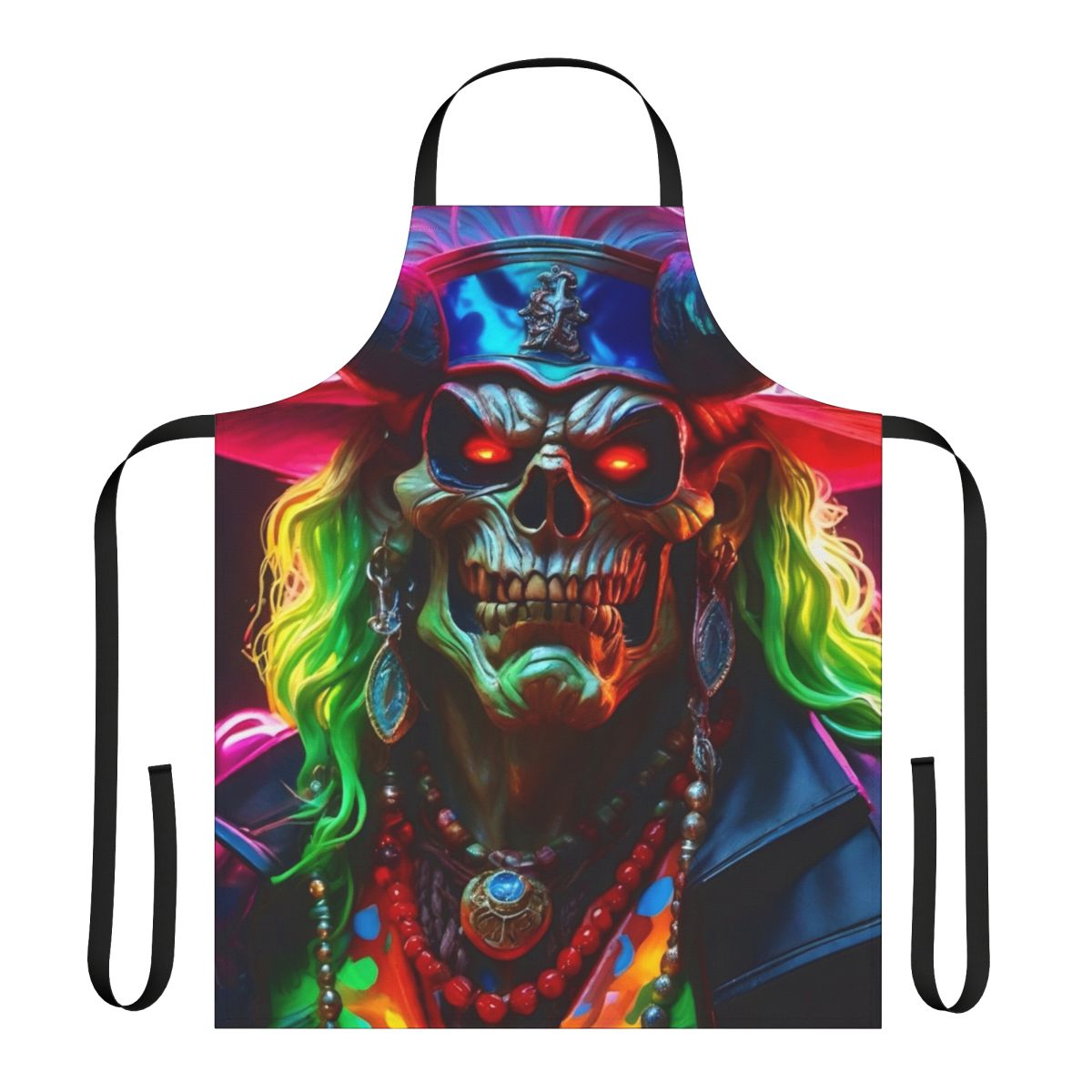 Black cotton apron with skull and demon biker pirate design