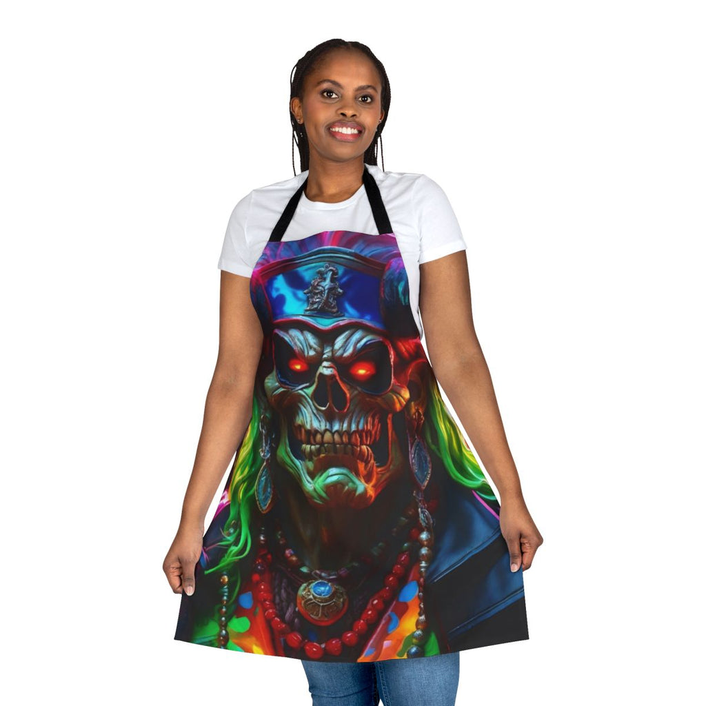 Black cotton apron with skull and demon biker pirate design