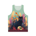 Spooky skull cat floral design unisex tank top