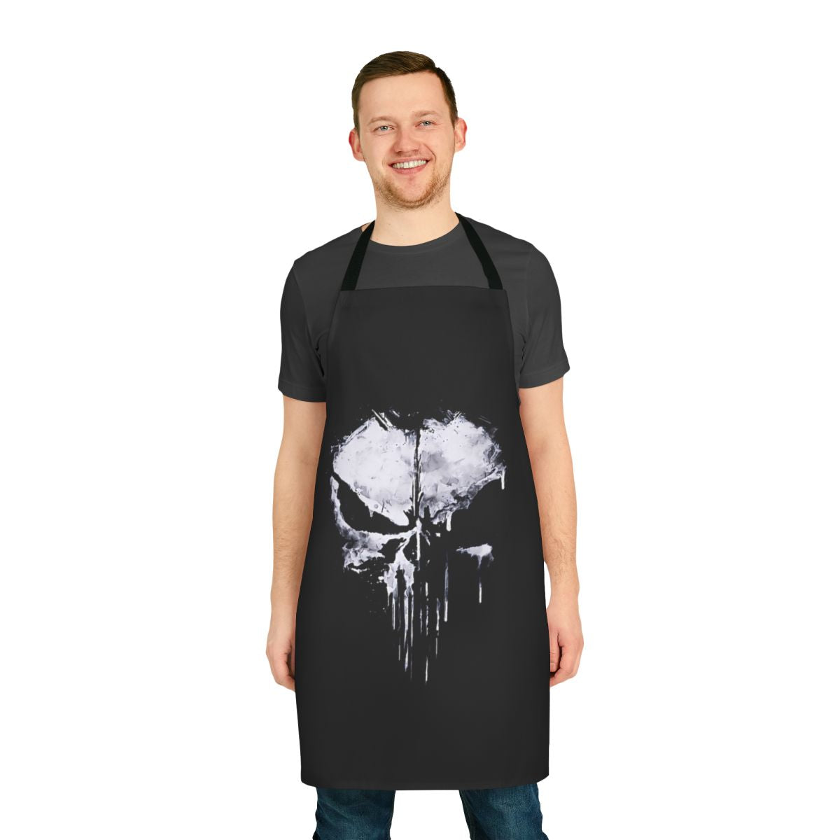 Black skull graphic design printed on a high-quality apron