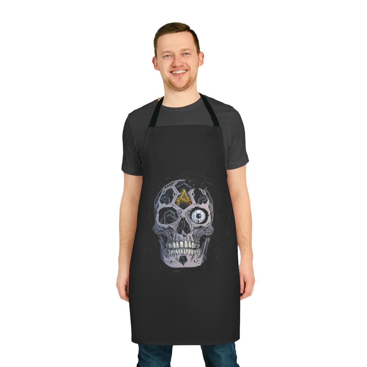 Skull-patterned apron featuring the album cover design for Atreyu's "In Our Wake" album