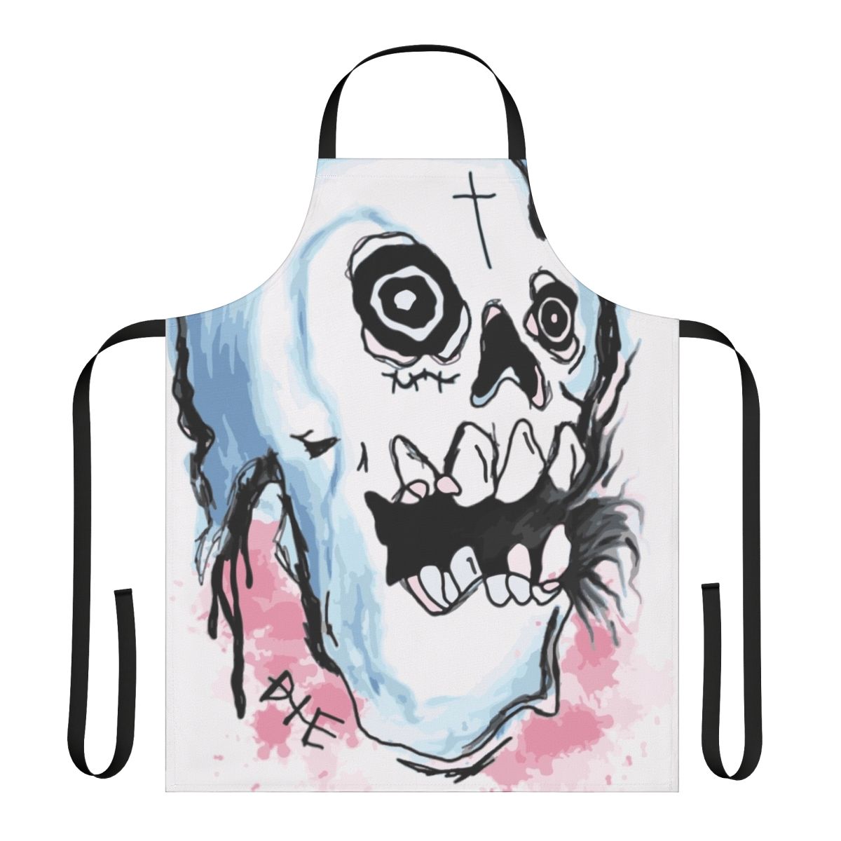 Apron featuring a bold, dark skull jacket design inspired by the style of late rapper Lil Peep.