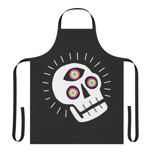 Artistic apron featuring a skull, third eye, and occult-inspired design